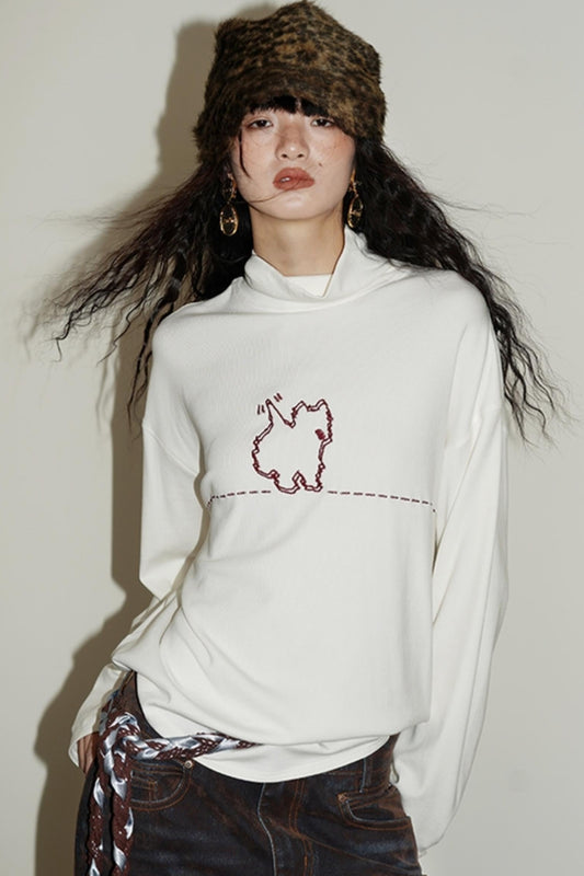 Casual Puppy Design Crewneck Top