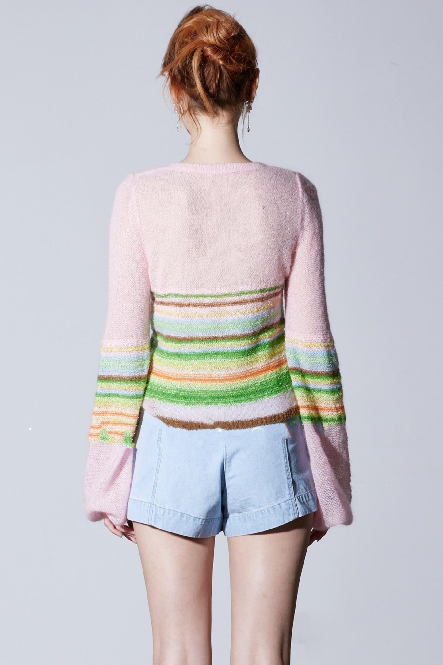 Mohair Silky Wool Rainbow Lantern Sleeve Sweater