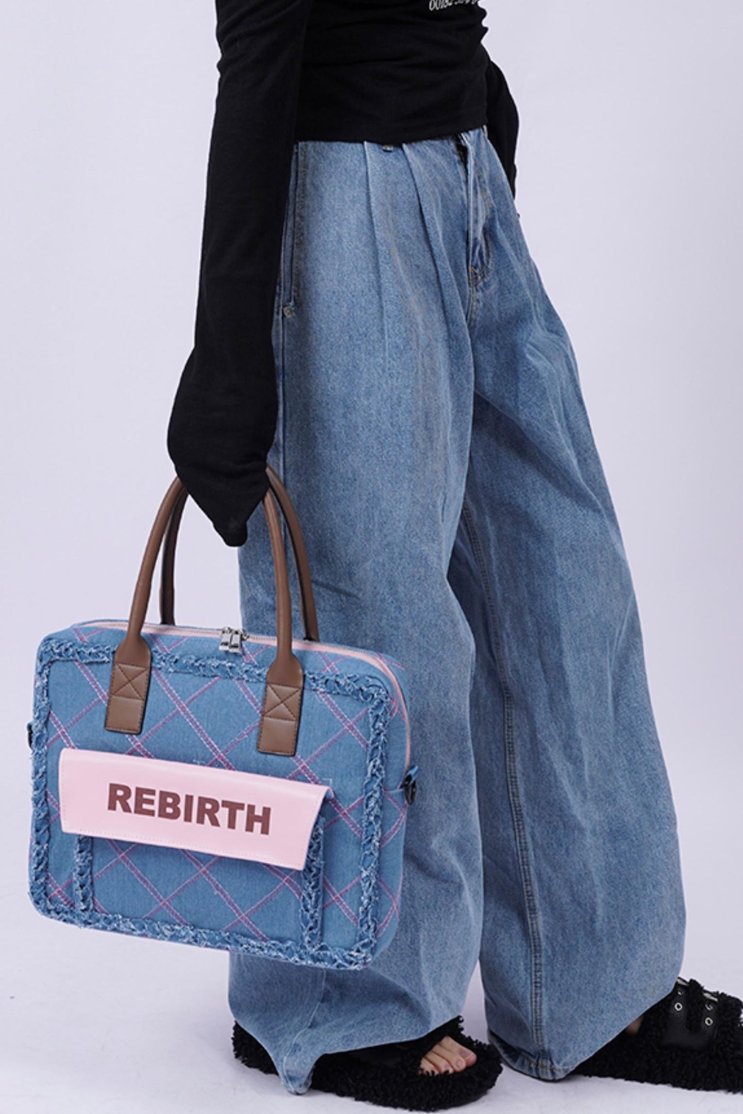 Plaid Denim Laptop Bag