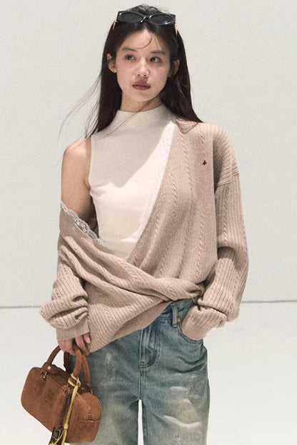 Silk-Gloss Wool Lace Sweater Set-Up