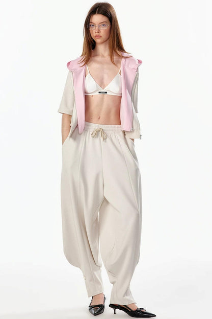 Patchwork Cropped Short Sleeve Hoodie