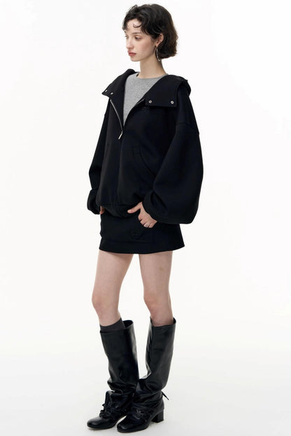 Casual Large Zip Hooded Cardigan