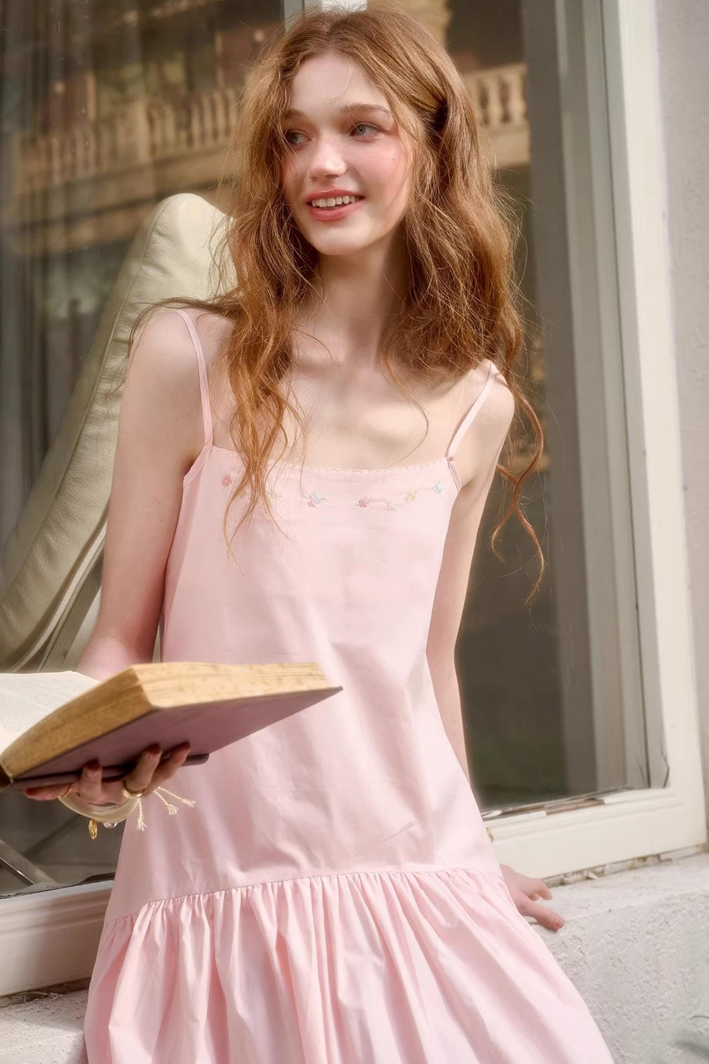 Baby Pink Cotton Dress Set-Up