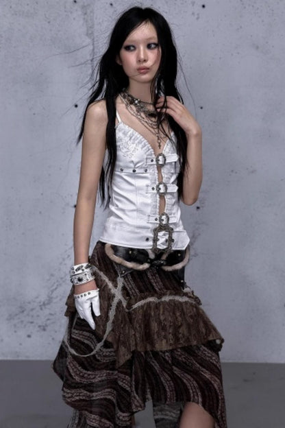 Embroidered Lace Leather Camisole