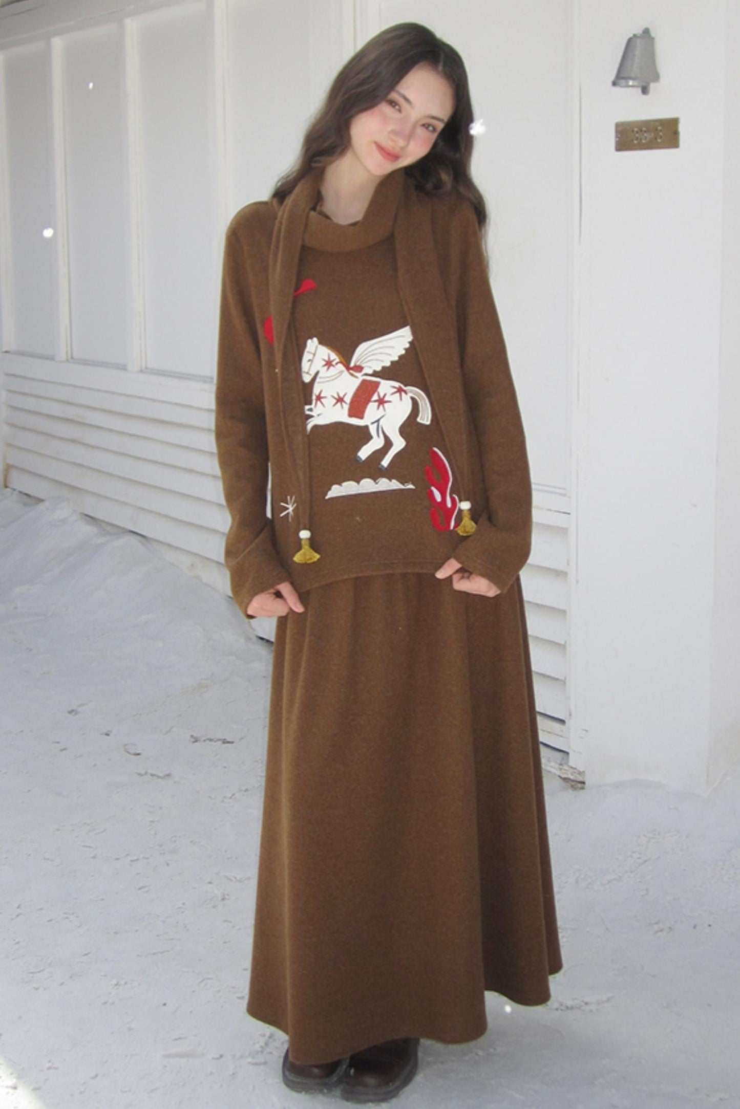 Three-Dimensional Pony Knit Top & Skirt Set