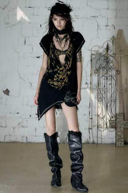 Punk Asymmetrical Neckline T-Shirt Set-Up