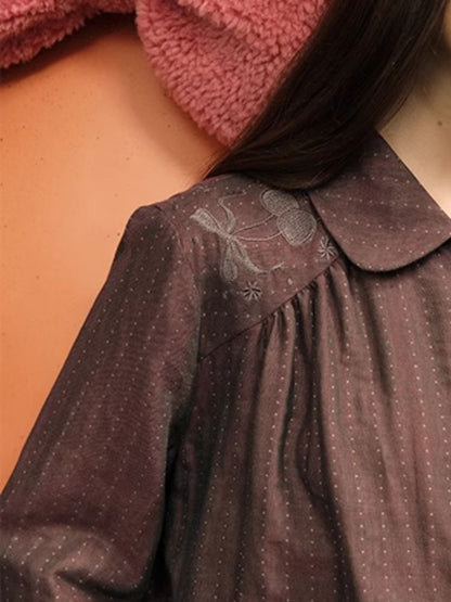 Bow Embroidered Textured Cotton Shirt