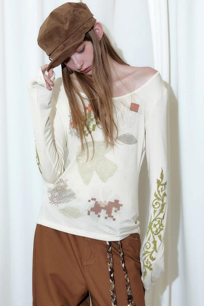 Vintage Printed U-Neck Slim T-Shirt