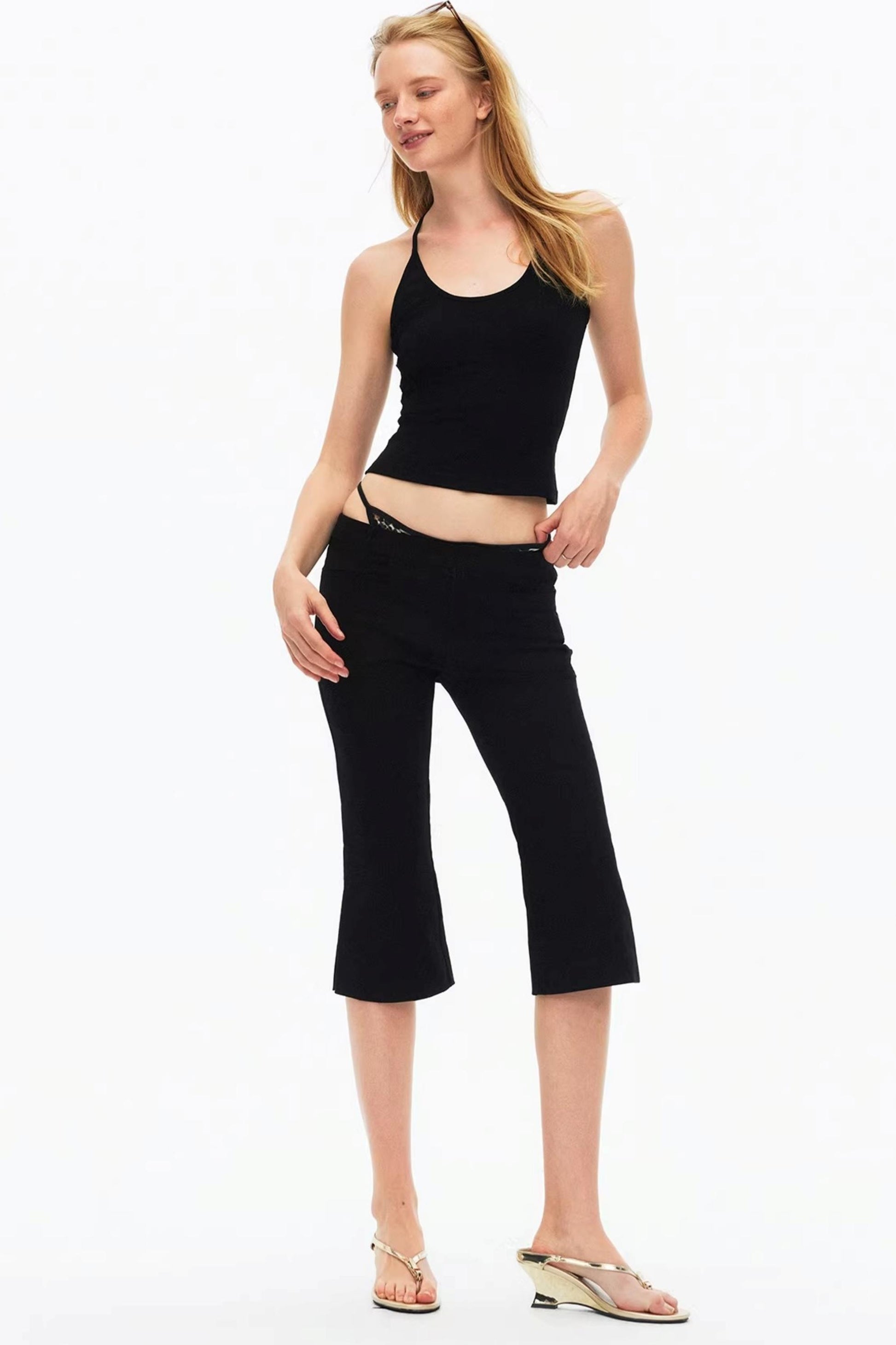 Slimming black elastic vest for daily outfit