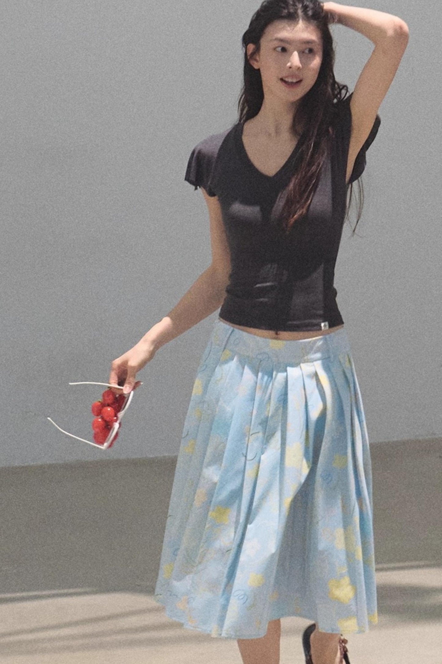 Poplin Pleated Midi Skirt