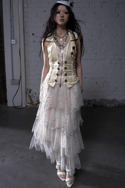 Fairycore Star Tiered Mesh Skirt