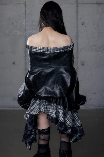 Dark Plaid Leather Top