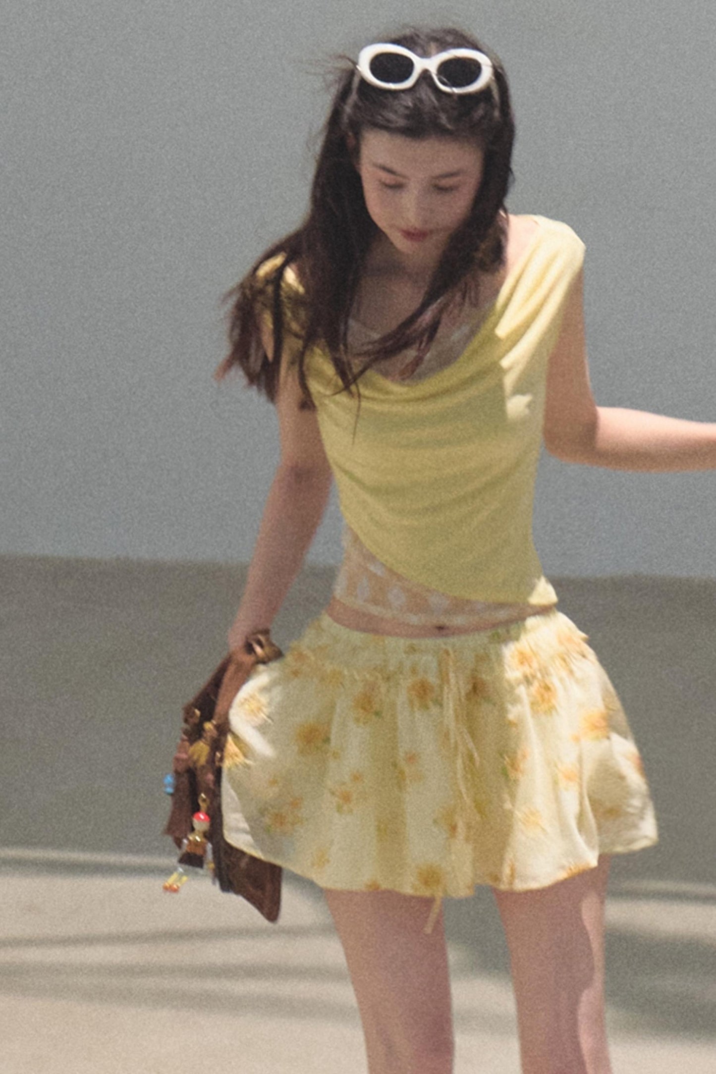 Swing Neck Check Slim Fit Crop Top