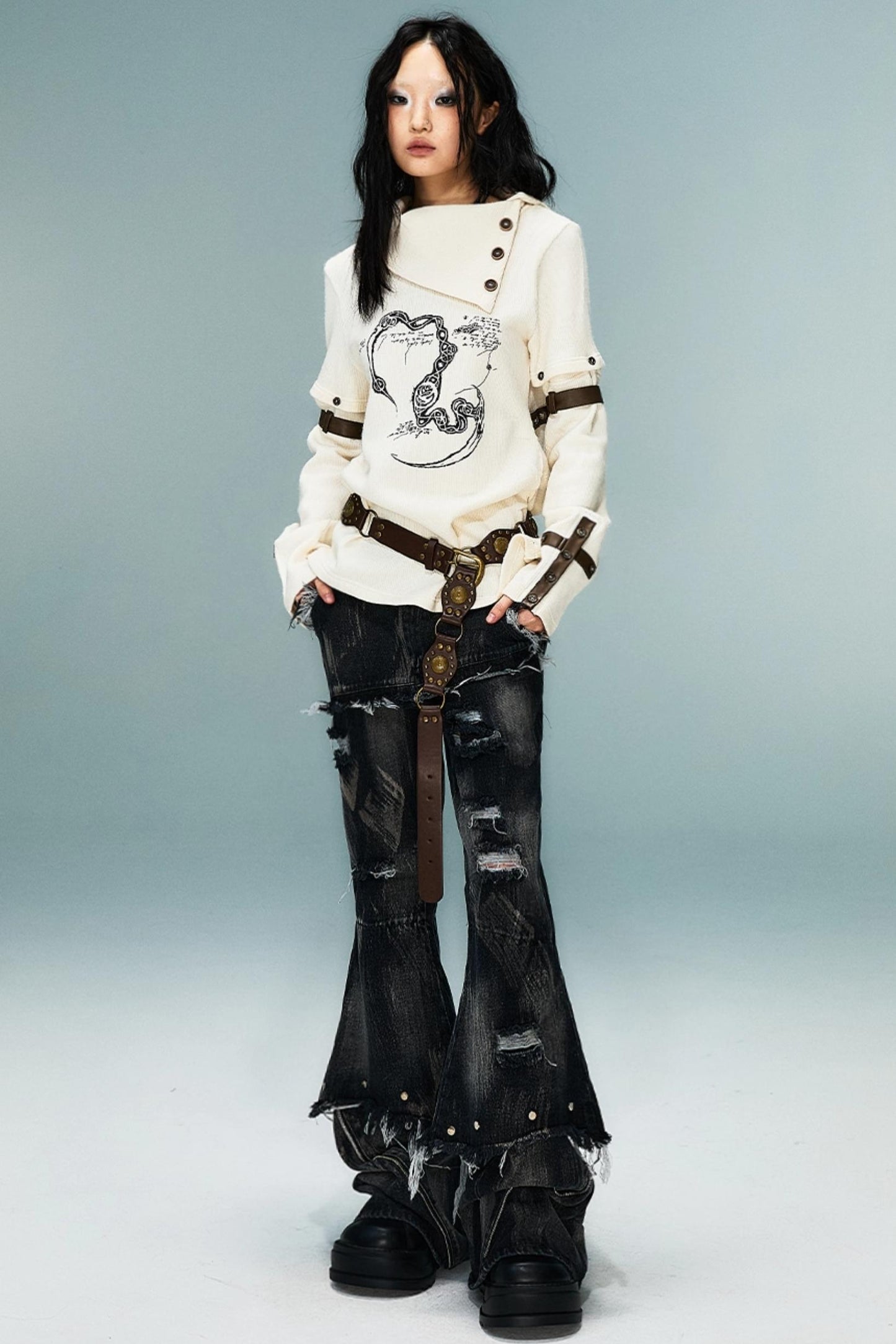 Vintage Detachable Sleeve Cross Knit Top