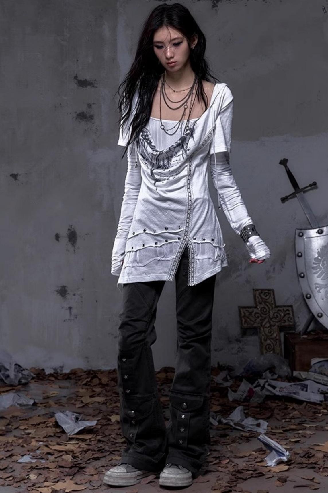 Rock Swing Collar Print Long Sleeve Dress