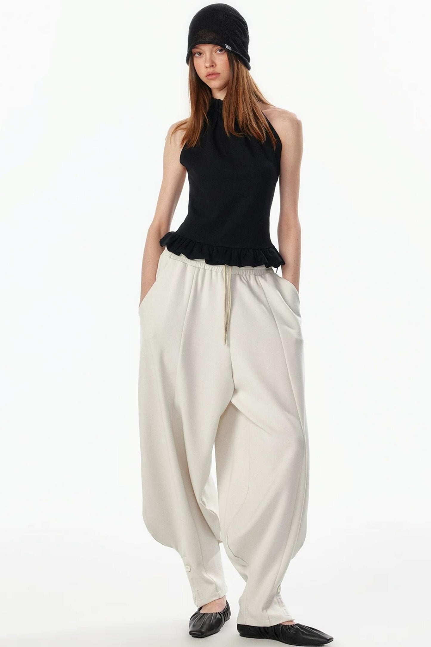 Ruffle Hem Halter Backless Top