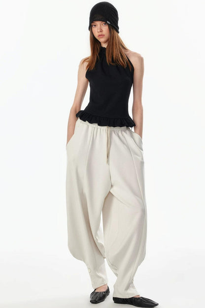 Ruffle Hem Halter Backless Top