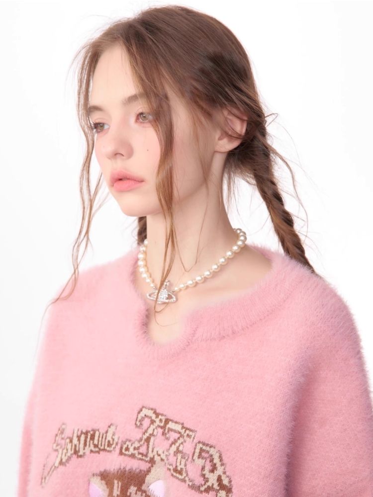 Lazy wind pink gentle soft sweater