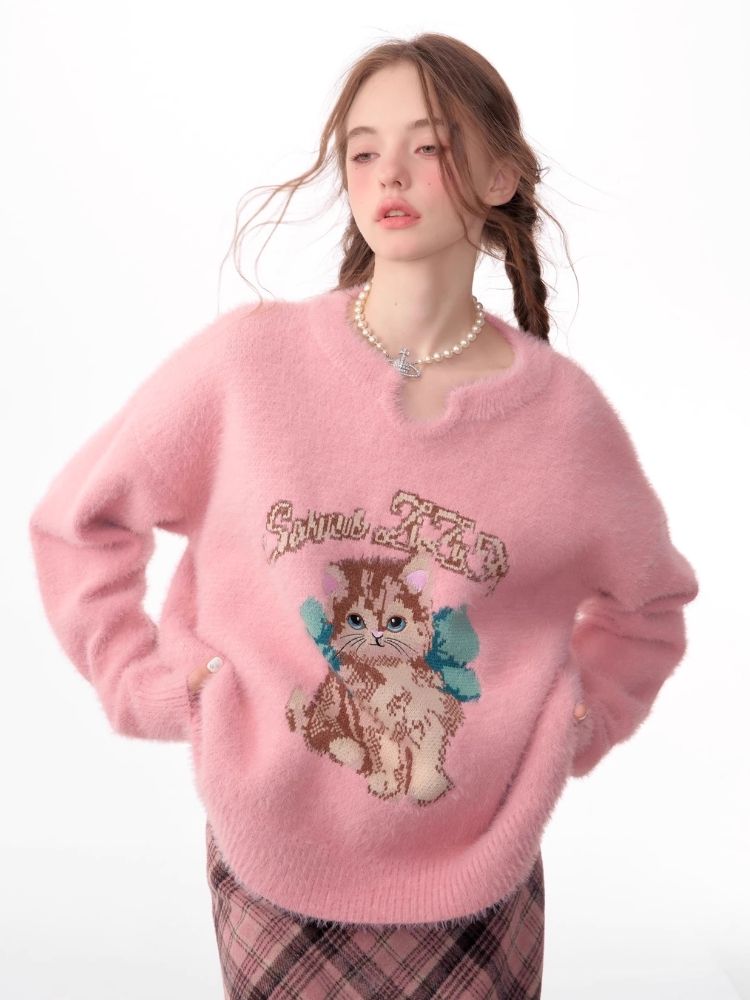 Lazy wind pink gentle soft sweater