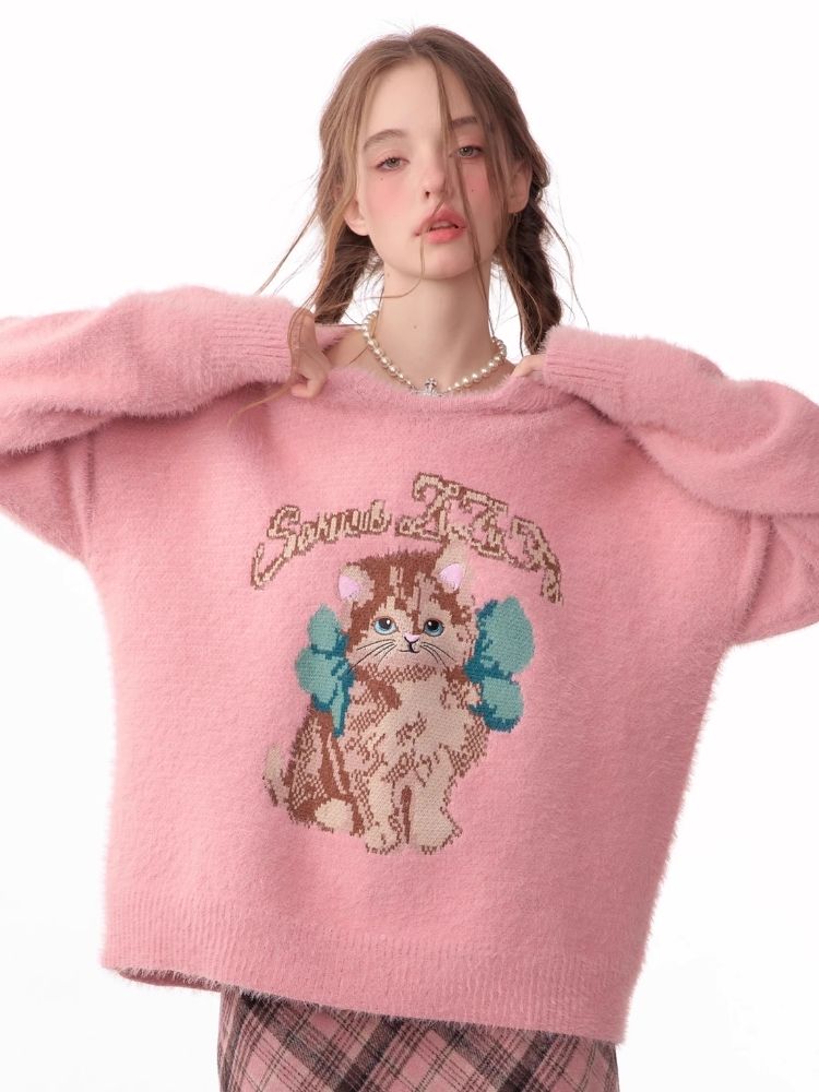 Lazy wind pink gentle soft sweater