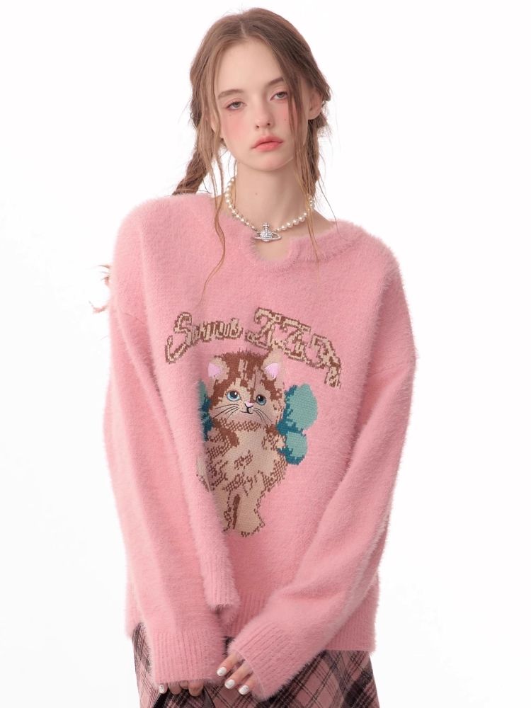 Lazy wind pink gentle soft sweater