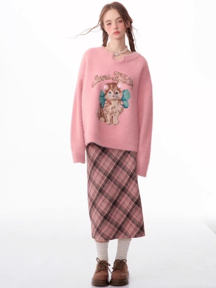 Lazy wind pink gentle soft sweater