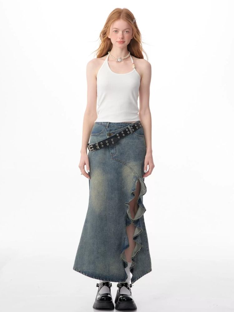 High waist thin mid-length half-body skirt