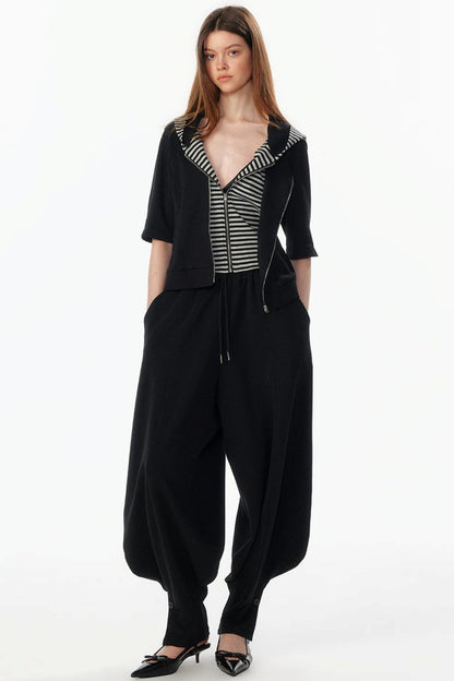 Patchwork Cropped Short Sleeve Hoodie
