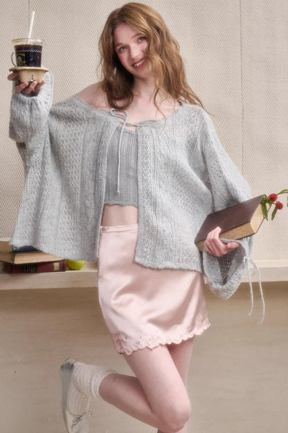 Mint Embroidered Satin Skirt