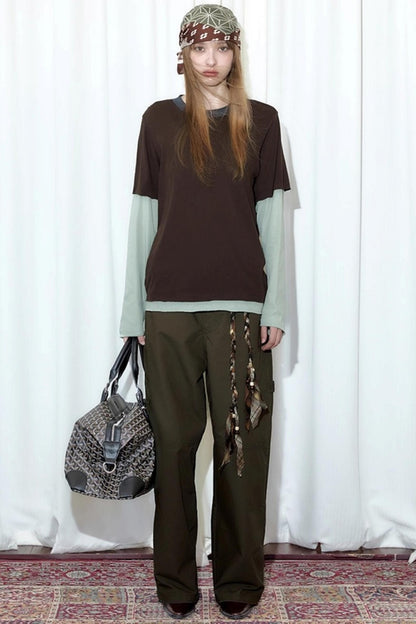 Fake Two-Piece Contrast Long Sleeve T-shirt