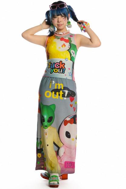 Reversible Print Stretch Casual Maxi Skirt