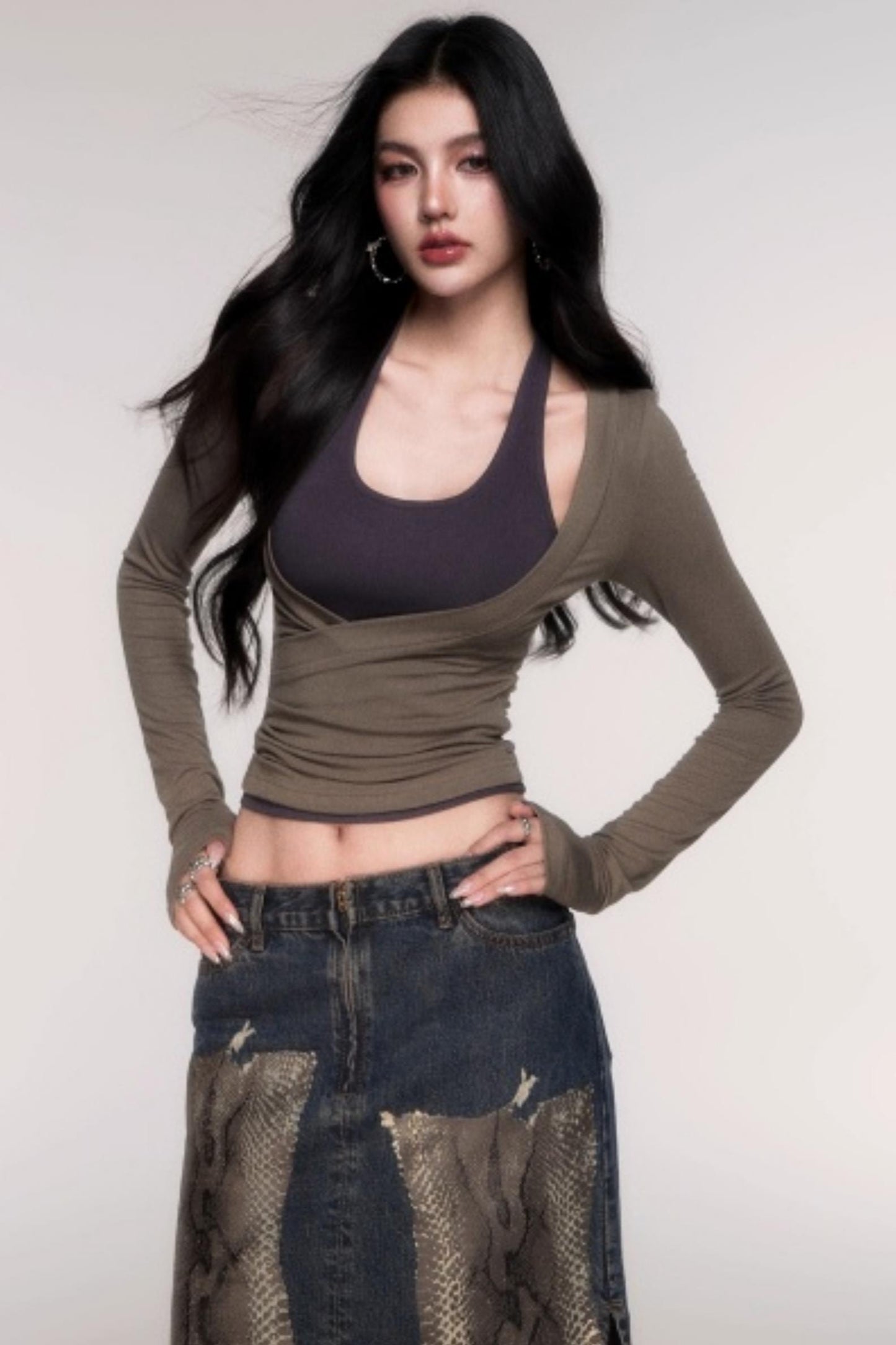 Two-Piece Halterneck Long Sleeve Top