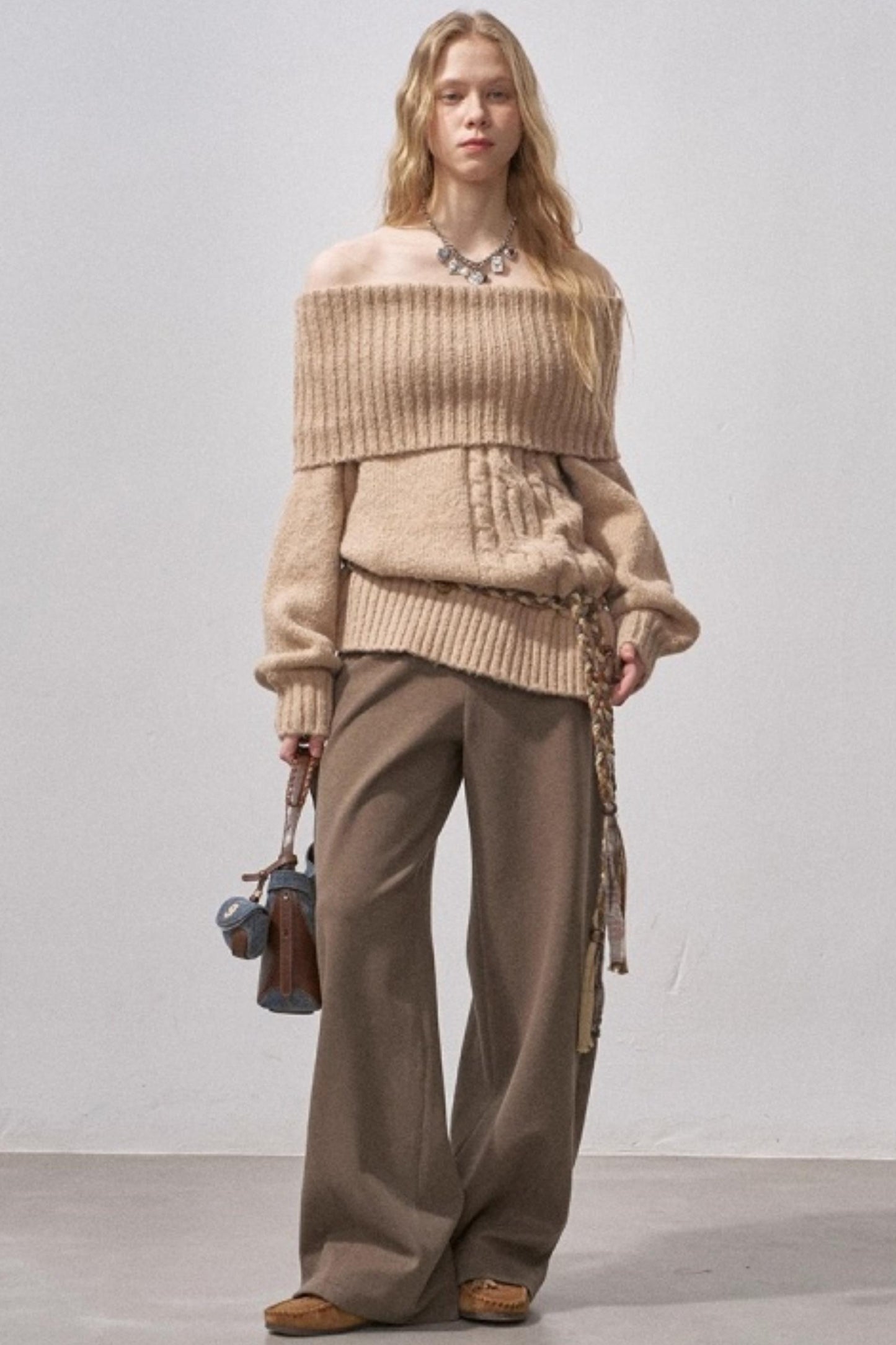 One-Shoulder Cable-Knit Sweater