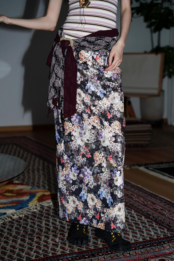 Gold Floral Pleated Skirt