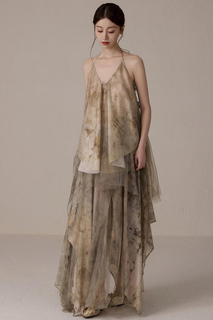 Floral Mesh Tie Neck Camisole