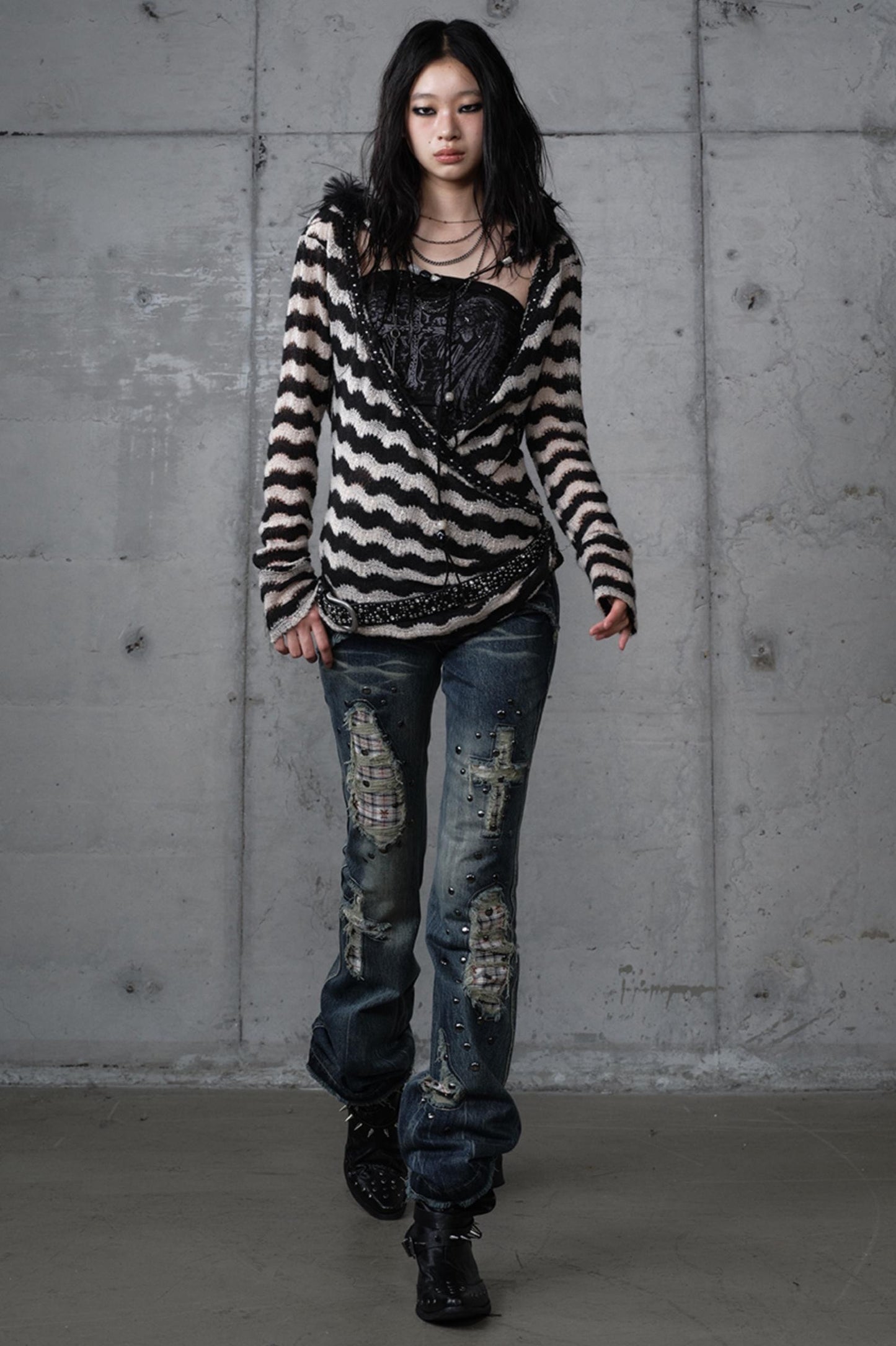 Bandeau Fake Two-Piece Striped Knit Top Set