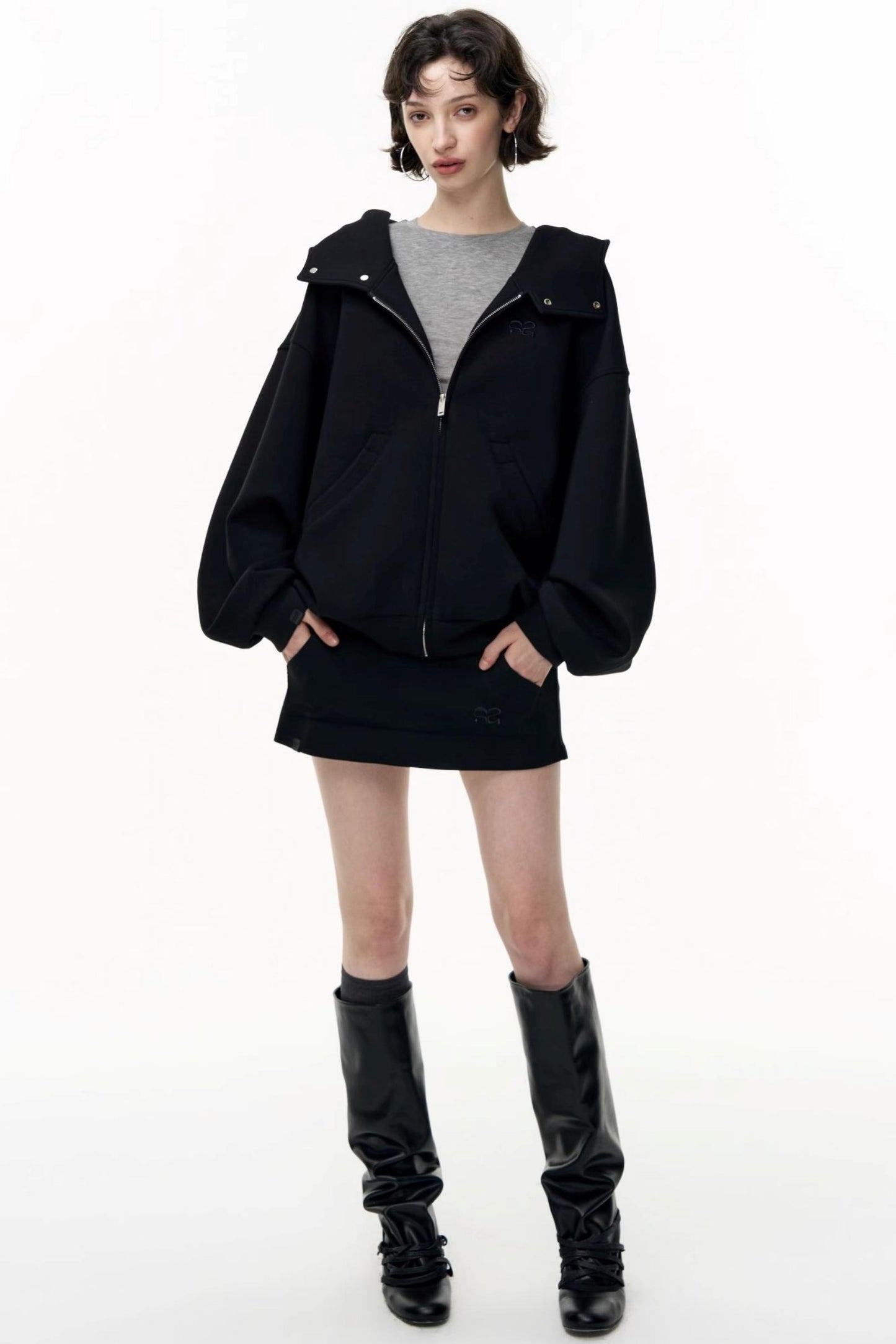 Casual Large Zip Hooded Cardigan