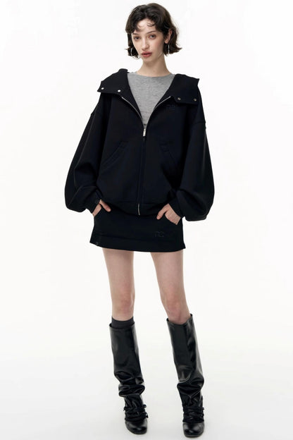 Casual Large Zip Hooded Cardigan