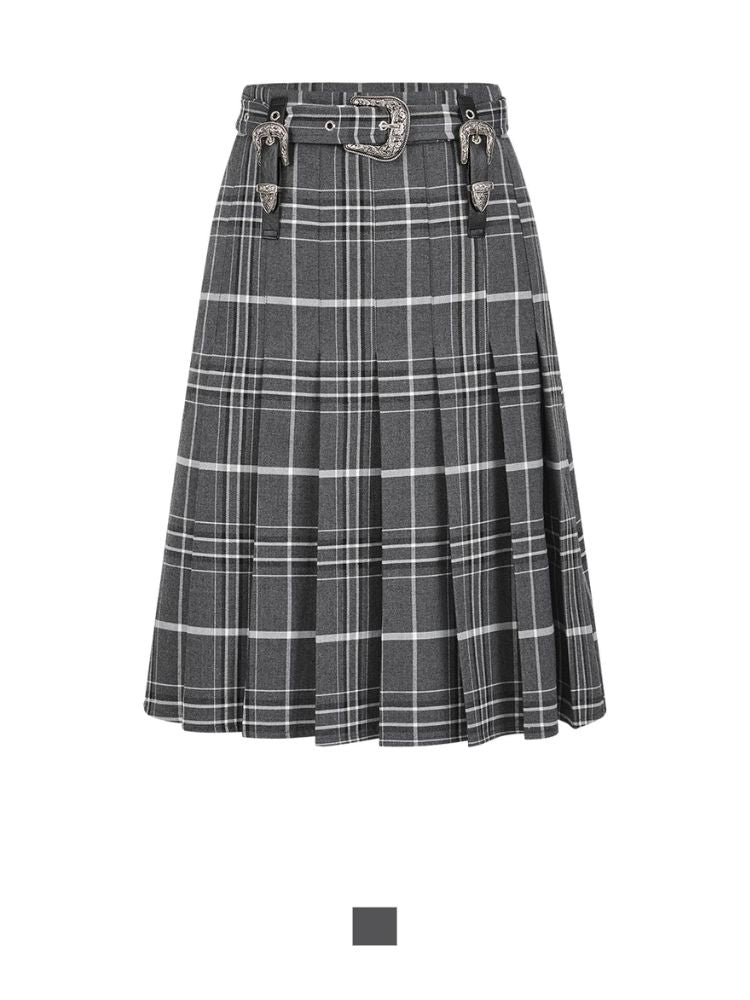 Vintage plaid college style pleated skirt