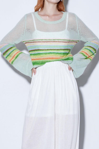 Mohair Silky Wool Rainbow Lantern Sleeve Sweater