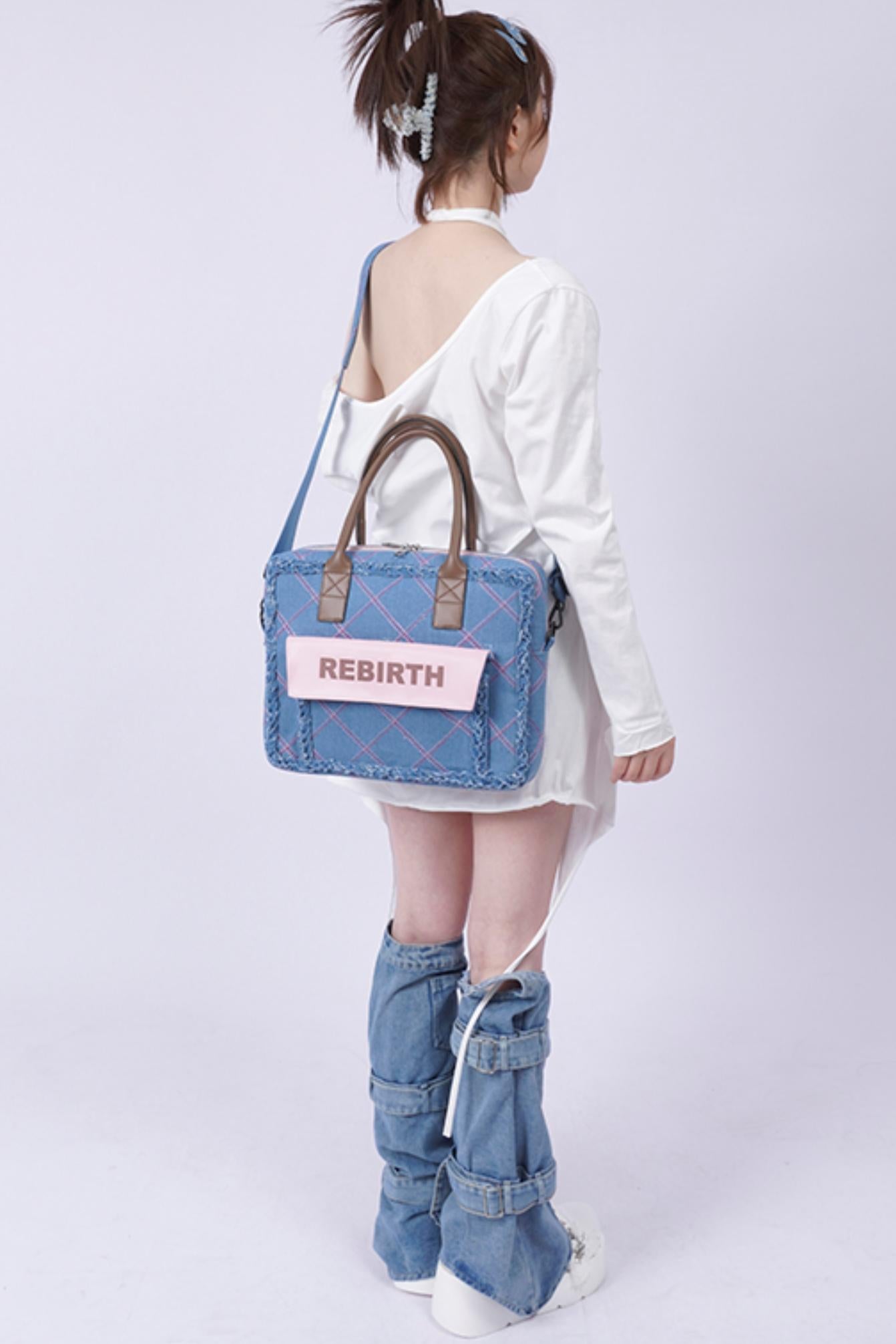 Plaid Denim Laptop Bag