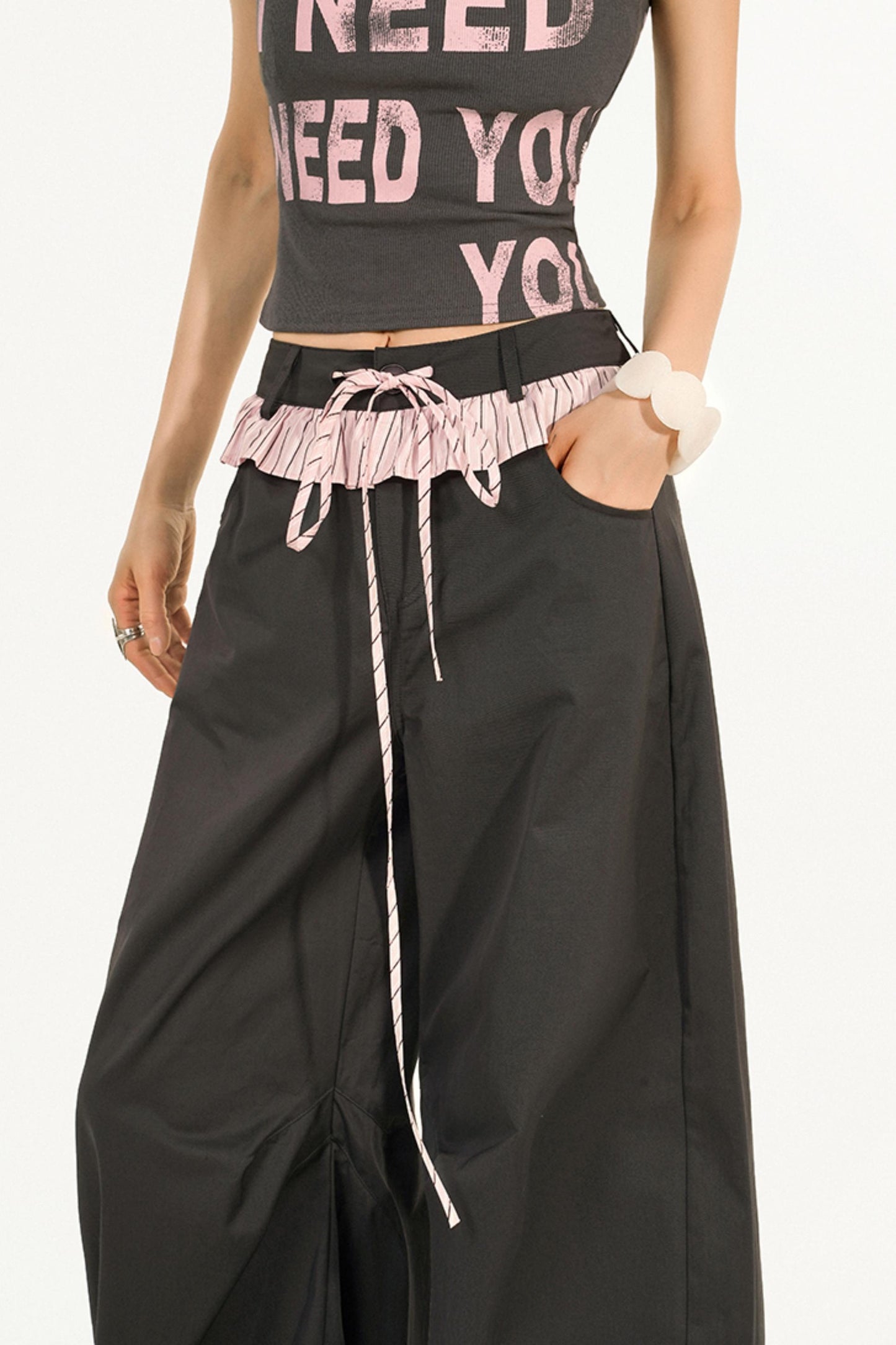 Striped Lace Wide-Leg Pants