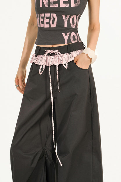 Striped Lace Wide-Leg Pants