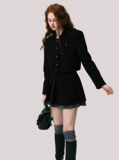 Short coat pleated skirt set