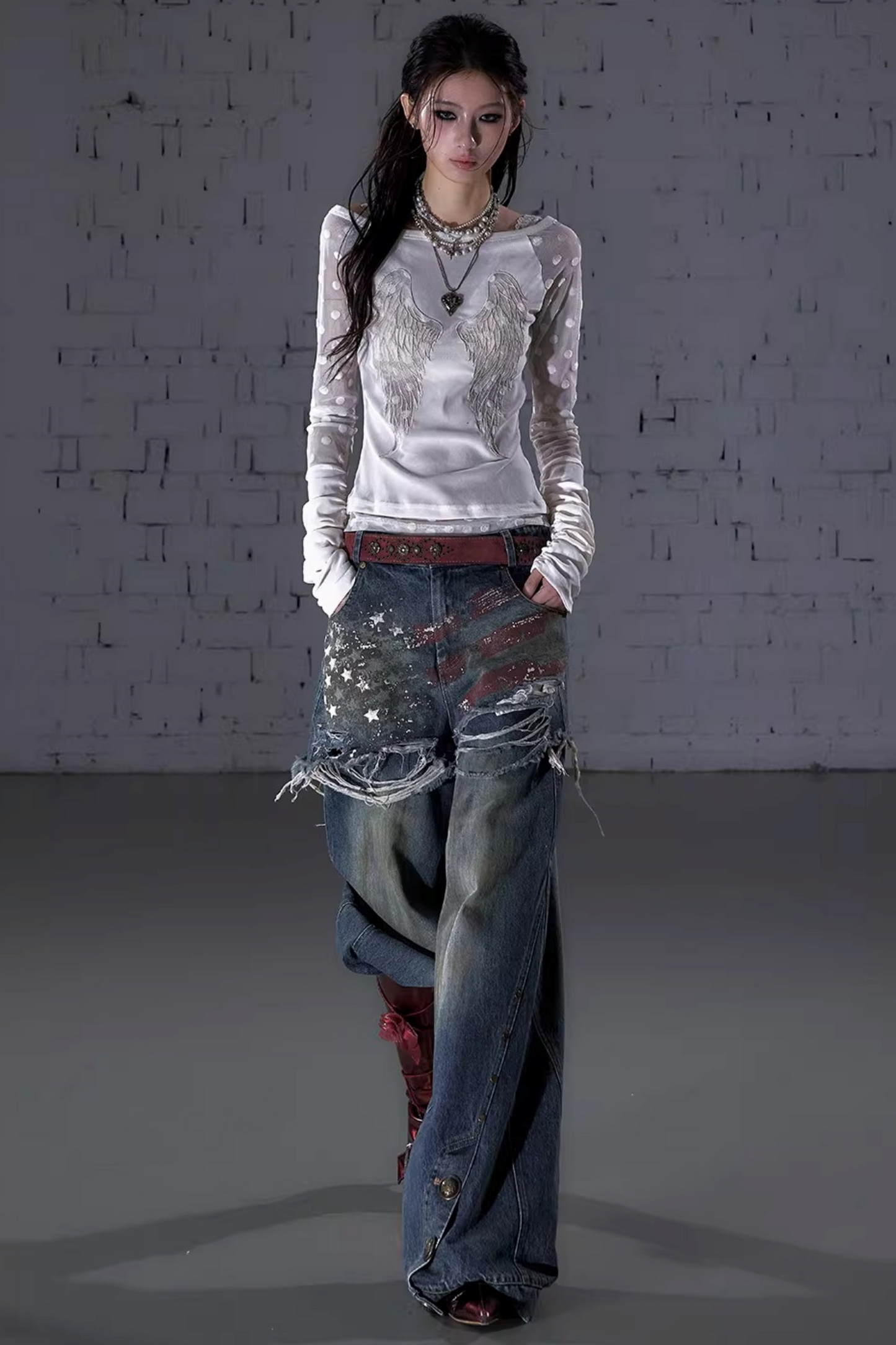 Barock beflockte Stickerei-Bluse