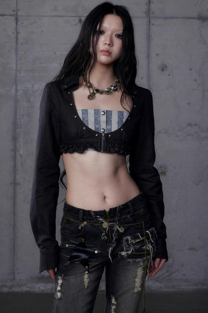 Vintage Punk Court Slim Print Long-Sleeved Shirts