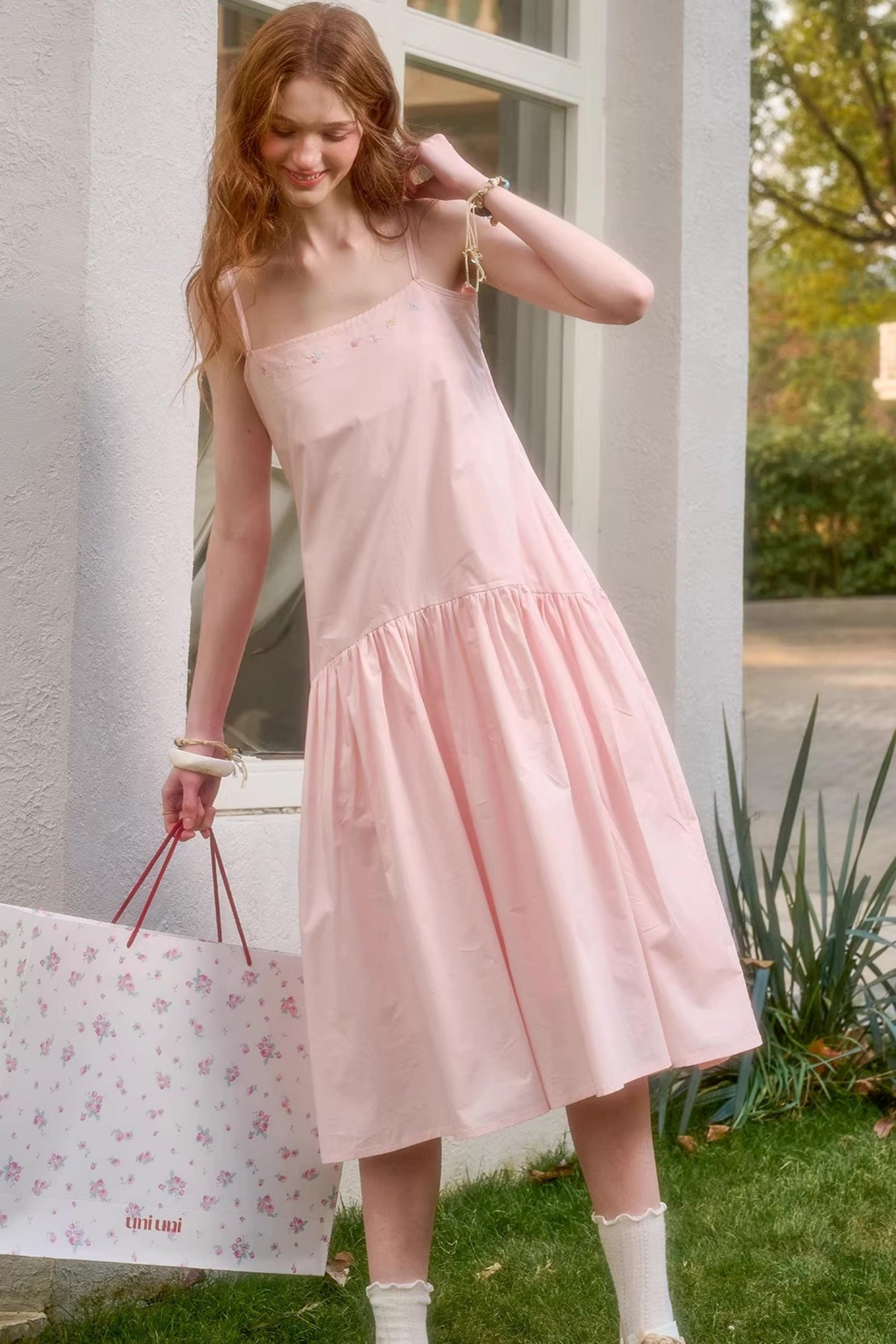 Baby Pink Cotton Dress Set-Up