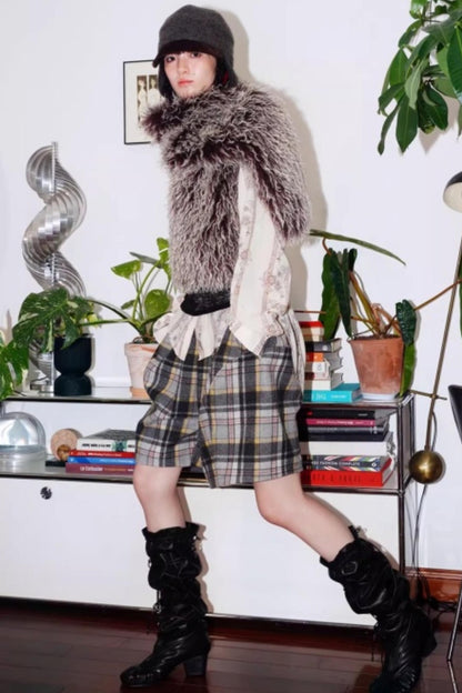 Vintage Plaid Wide-Leg Shorts