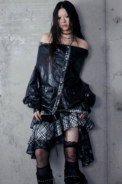 Dark Plaid Leather Top