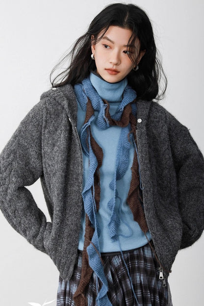 Fog Gray Fur Collar Hooded Jacket